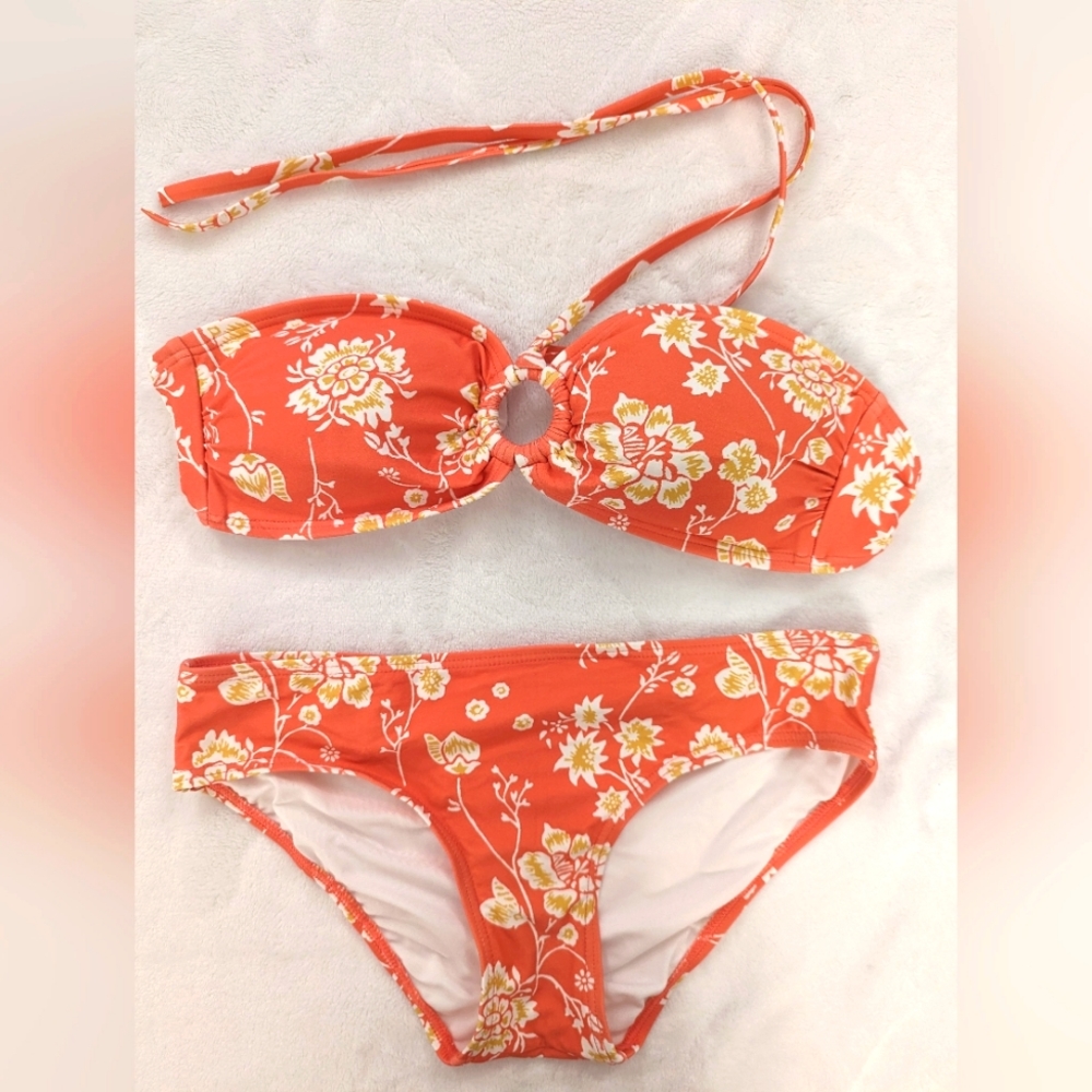 LOFT Coral Floral Print Bikini Size: XS/S